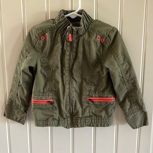 OshKosh B’Gosh army green jacket with neon pink detail 4T
